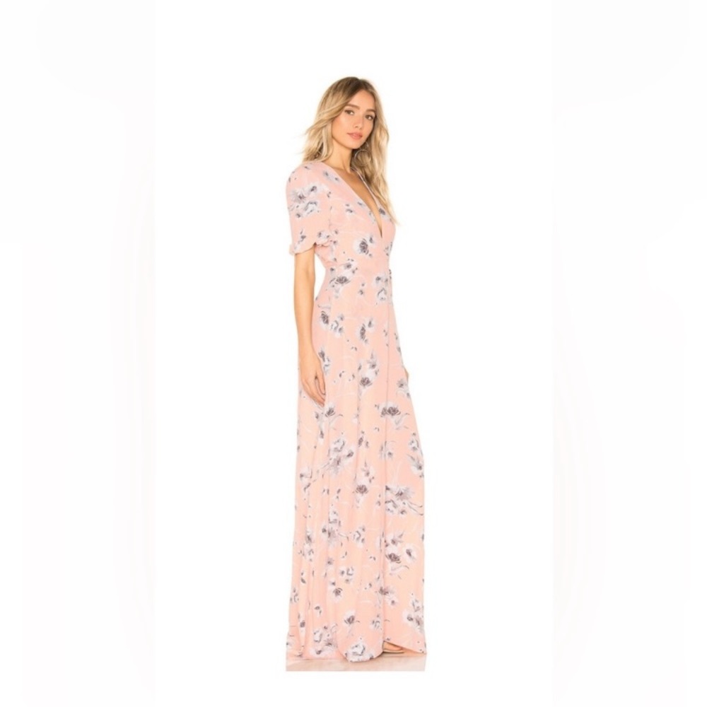Flynn Skye Pink Floral Wrap Maxi Dress, Short Sleeve, Size XS